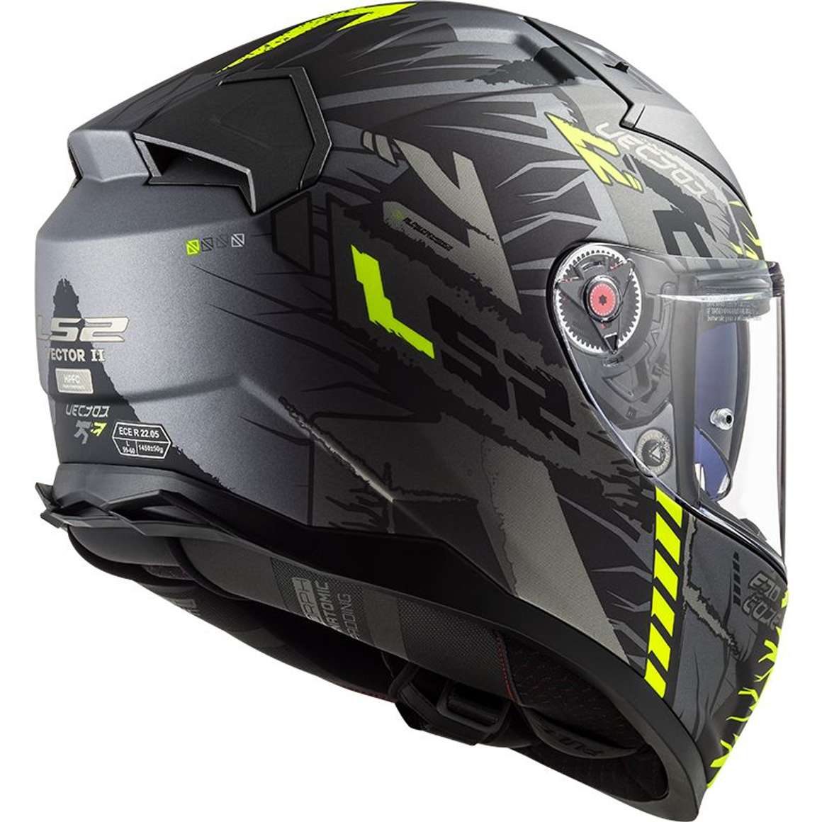 CASQUE LS2 VECTOR 2 FF811 TECHBOT TITANIUM MAT JAUNE FLUO – Image 2