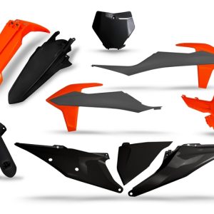 Kit plastiques UFO noir/gris/orange fluo – KTM