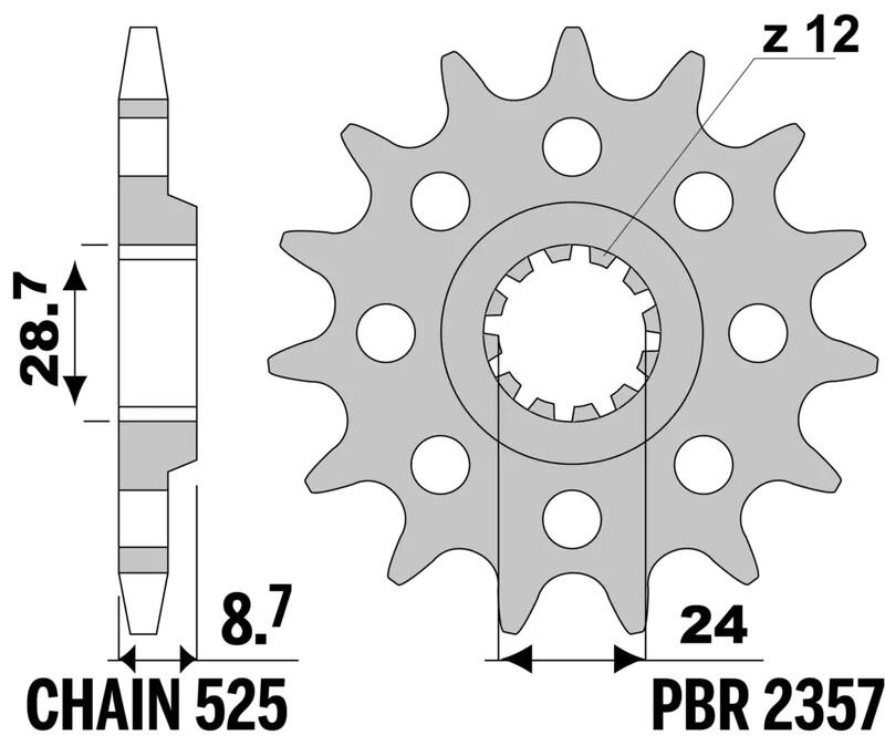 Pignon PBR acier standard - 525