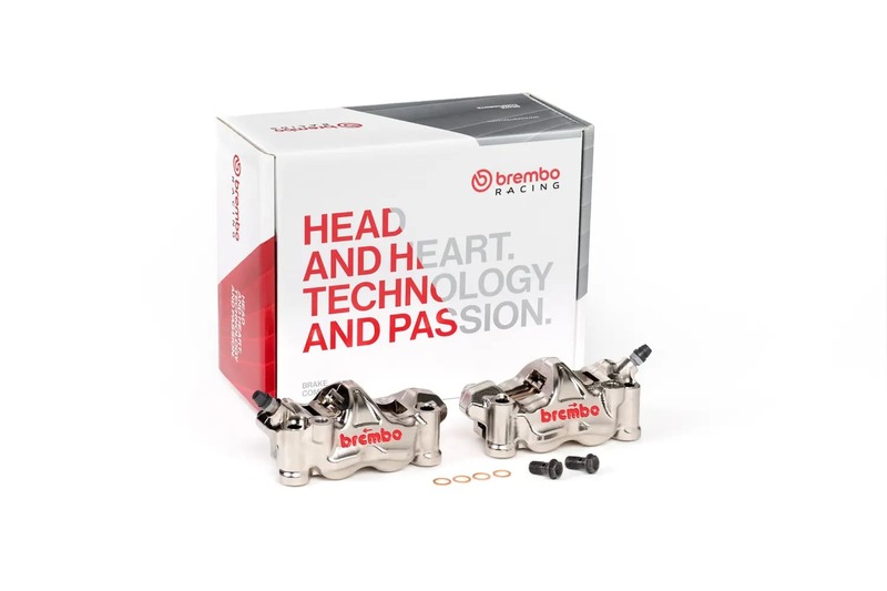 Paire étriers BREMBO UPGRADE GP4RX (usinés CNC nickelé) - 108mm (avec plaquettes)