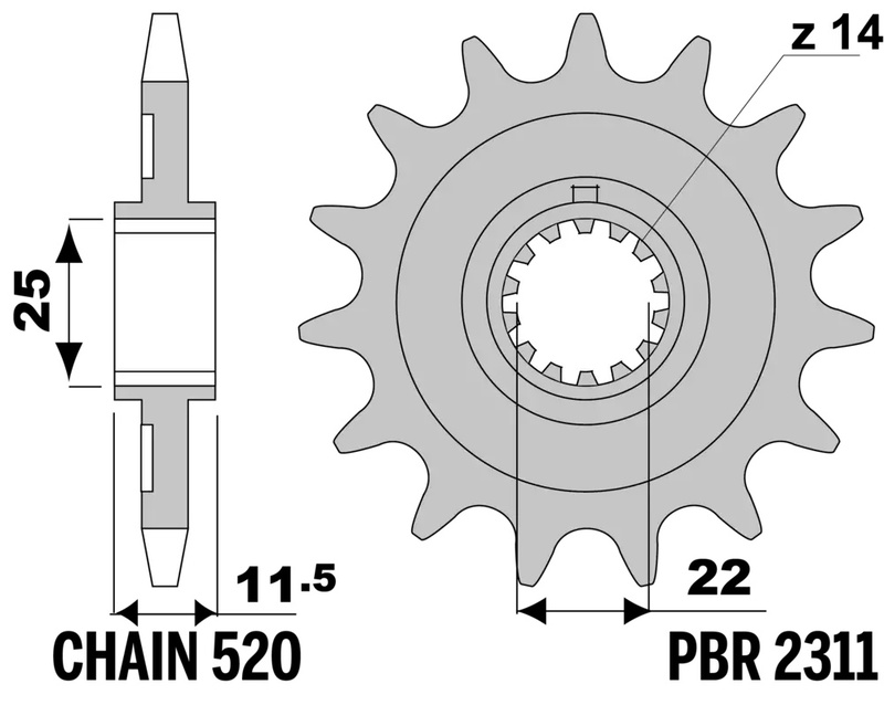 Pignon PBR acier standard - 520