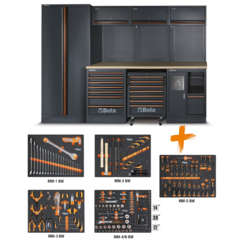 Combinaison d’ameublement d’atelier BETA TOOLS C45PRO 2.0 W avec 268 outils Beta Worker