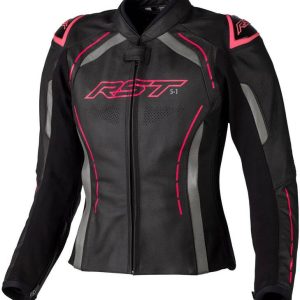Veste femme RST S1 CE cuir – noir/rose fluo