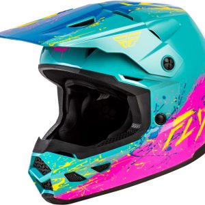 Casque enfant FLY RACING Kinetic Drip – turquoise/rose/jaune