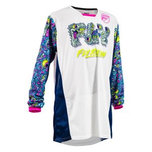 Maillot enfant FLY RACING Kinetic Mesh Mutant – blanc/bleu/multi