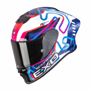 Casque Scorpion EXO-R1 EVO II AIR CORNERING Blanc-Bleu-Rose