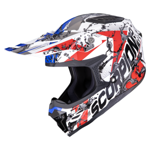 Casque Scorpion SMX-10 GASOLINE Blanc-Rouge-Bleu