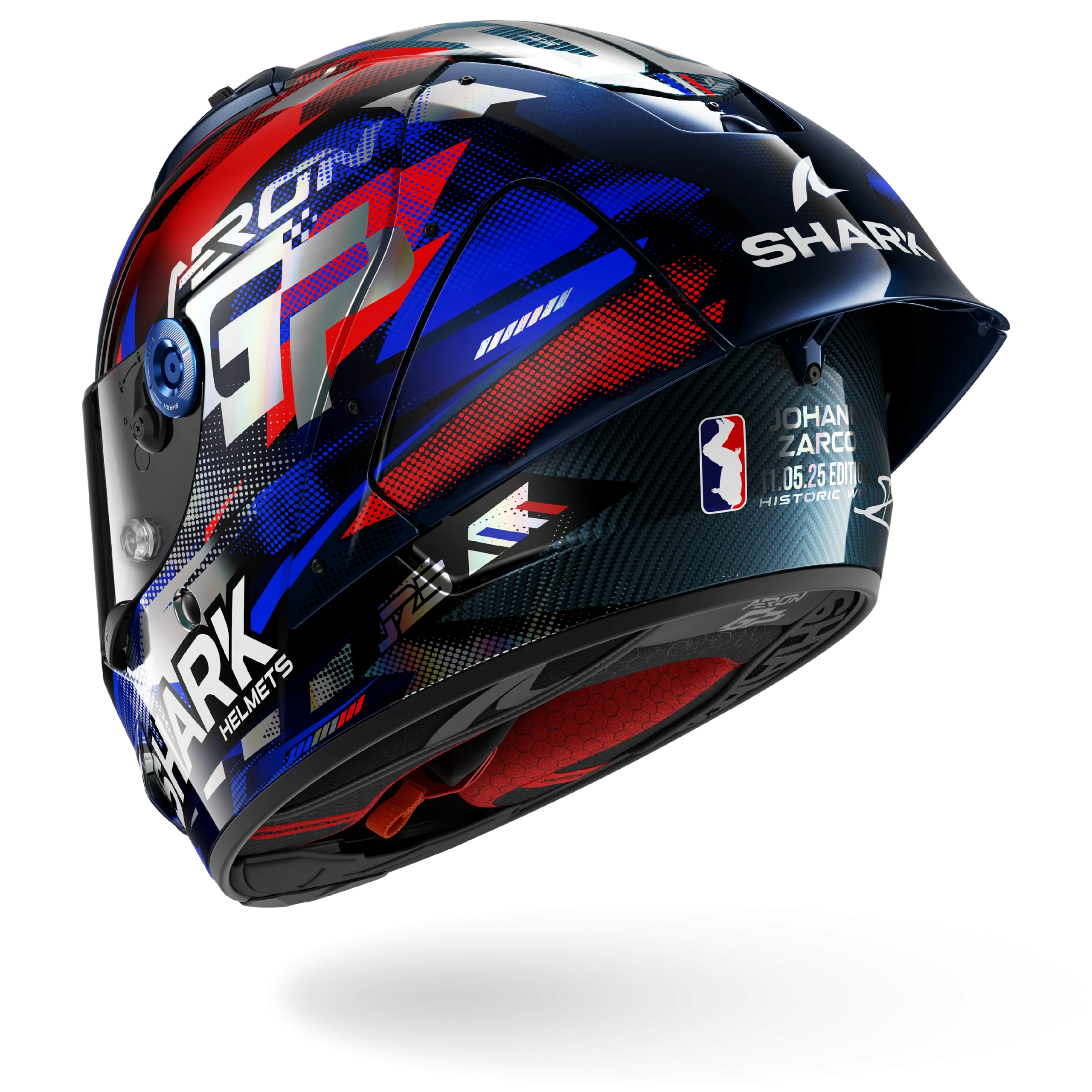 Casque Shark AERON-GP FIM RACING #1 REPLICA ZARCO VICTORY 2025 — Carbone Bleu Chrome – Image 4