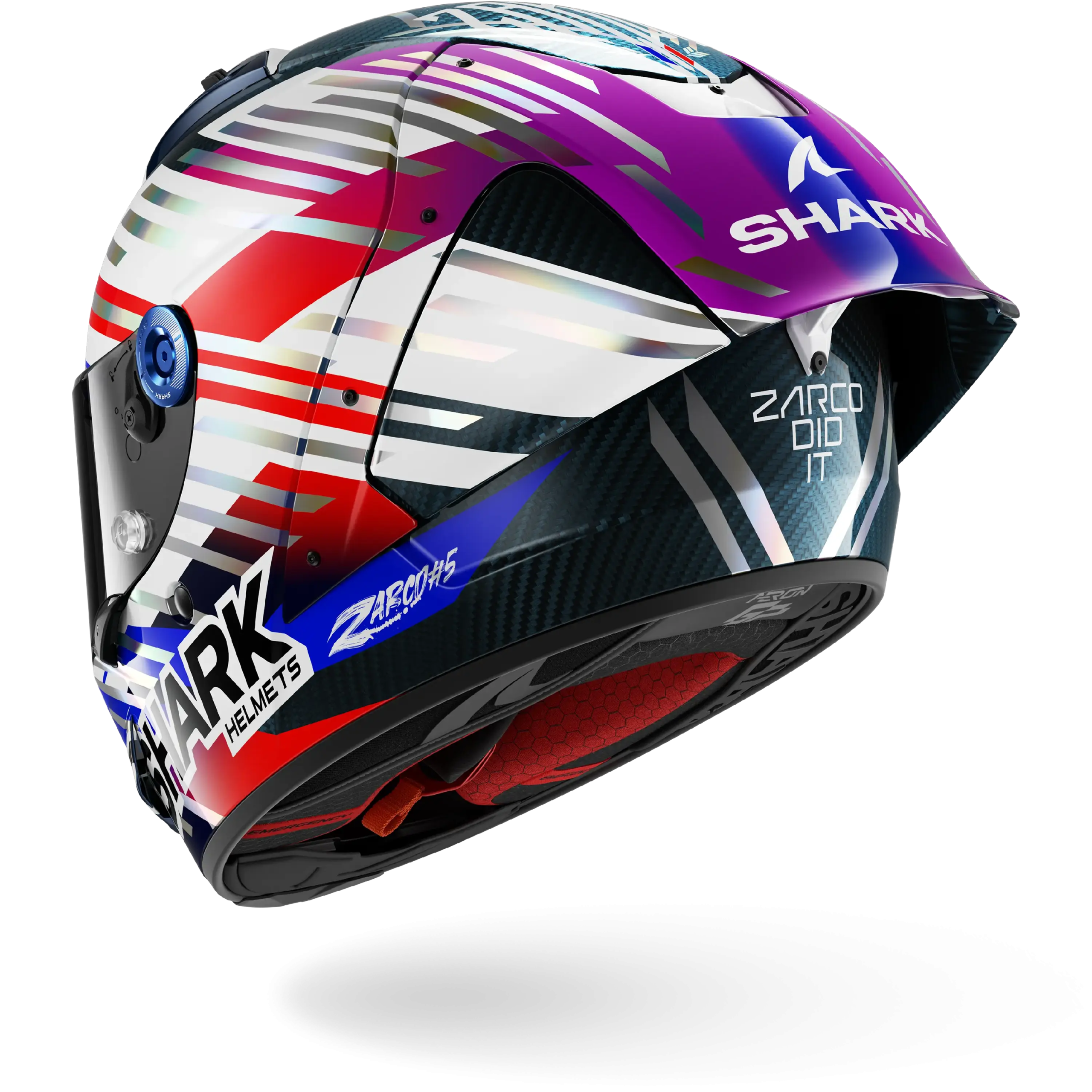 Casque Shark AERON-GP FIM RACING #2 REPLICA ZARCO GP DE FRANCE 2026 — Carbone Chrome Rouge – Image 4