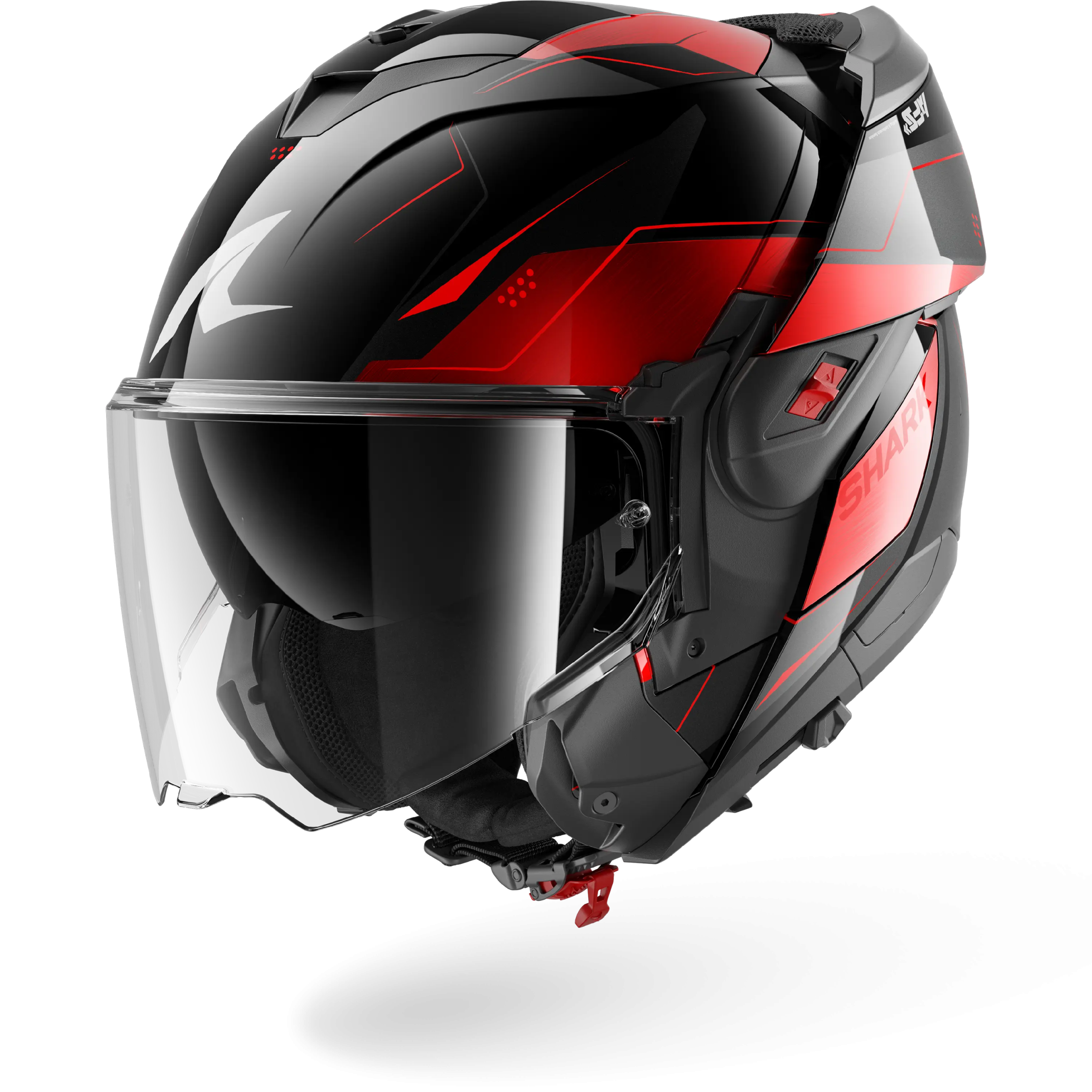 Casque Shark OXO MEKARIUM — Noir Chrome Rouge – Image 4